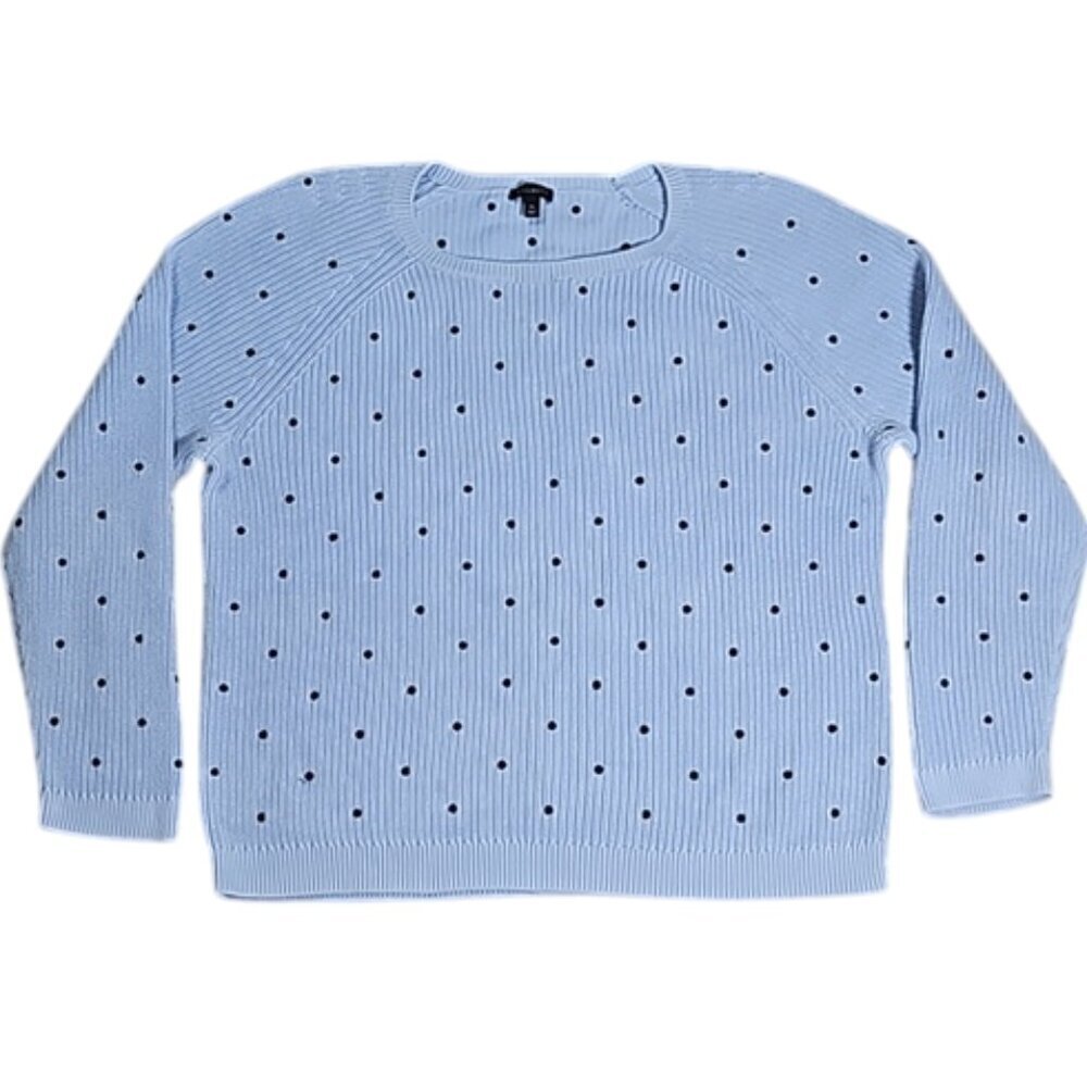 Talbots Womens size XL Sweater Blue Polka Dot Chunky 90s Academia Schoolgirl Rib